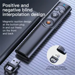 Fernbedienungen 100 m USBTypC-C Wireless Presenter PPT Seite Grüner Laser Drehstift Zwei Ports Zeiger Typ C Aufladen für Projektorfolie