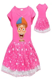 بوتيك الأطفال 039S ملابس فتاة صغيرة فستان 100 قطن شبكة الرسوم الكاريكاتورية طباعة كاملة خمسة نقاط النجمة T4808859