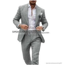 Abiti da uomo Blazer 2023 Nuovo abito da uomo in lino con risvolto a punta Abiti da uomo formale Best Man 2 pezzi (giacca + pantaloni) Set da banchetto Stile sposo Slim Fit Business