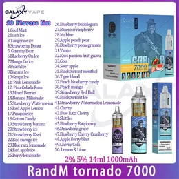 RandM tornado 7000 Puff monouso Vape pen 50 Sapori Mesh Coil 14ml Pod 1000mAh Batteria Sigaretta elettronica Puff 1000