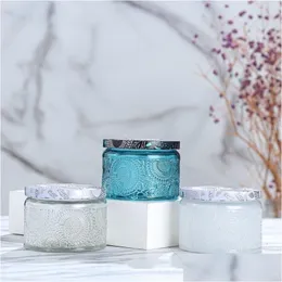 Storage Bottles Jars Nordic Household Embossed Glass Jar Candle With Lid Box Handicraft Bottle Drop Delivery Home Garden Housekee Dhftn