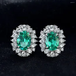 Stud Earrings Fashion Trend 925 Silver Inlaid 5A Zircon Egg-shaped Synthetic Paraiba Green High-end Luxury Full Diamond Ladies