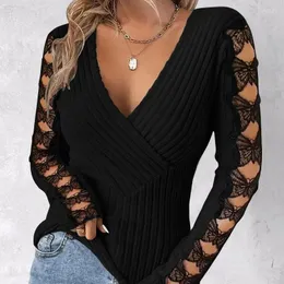 Women's T Shirts Welcome Sophisticated Arrivals Women Clothes Spring Summer Solid Color Sexy V-neck Cross Butterfly Lace Hollow Top