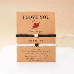 Strand Romantic Heart Beaded Couple Bracelet For Women Men Fashion Black White Braided Rope Matching Friendship Jewelry Gifts