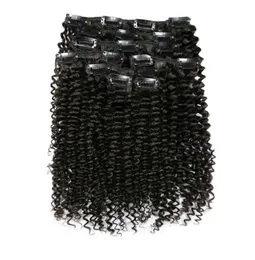7pcsset 120G Afro Kinky Curly Clip in Human Hair Extensions Peruvian Remy Hair Clip Ons 100 인간 자연 헤어 클립 INS Bundle6613719