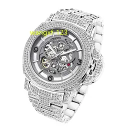 2024 neue Hip Hop Edelstahl Natürlichen Moissanit Diamant Luxus Iced Out CZ Mechanische Uhr für Männer Geburtstag Vintage Geschenk