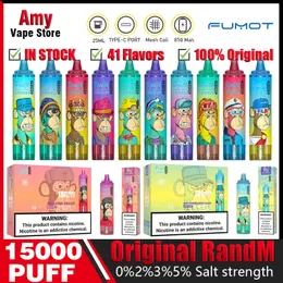 Original randm tornado puff 15000 engångscigaretter 2% 3% 5% 25 ml e-vätska mesh spole laddningsbar vape fumot r och m 15k puffs 41 färger vaper vaper vaper