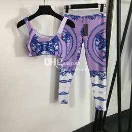 Trendiga tryckta yogaspår för kvinnors sport Yoga kläder sexiga tank tops sportkläder leggings vadderade bh -tights