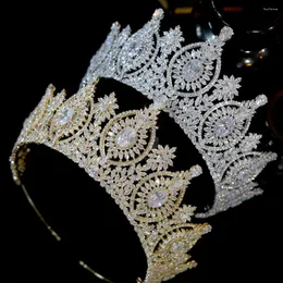 Haarspangen 3A Silber- und Goldfarben Große Kronen für Frauen voller Zirkonia Braut-Tiaras Hochzeit Kopfschmuck Schmuck Zubehör