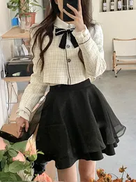 Arbeitskleider 2024 Frühling Elegante Vintage 2-teiliges Kleid Set Frauen Süße Blazer Anzüge Y2k Crop Tops Minirock Weibliche Korea Modekleidung