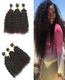 Mongolian Afro Kinky Curly human hair Braiding Hair Bulk no Attachment 100g grade 6a unprocessed Natural Black hair1009190