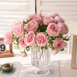 Decorative Flowers 5 PCS Head Rose Artificial Bouquet Home Decor Bride Wedding Holding Flower Bridal Room Decoration Table Mariage Fleurs