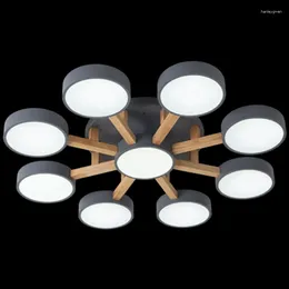 Ceiling Lights Nordic Wood For Living Room Decor 220V Round Metal LED Lamp Surface Mounted Lighting Plafonnier