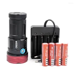 Flashlights facklor 10000 lumen Light King 10T6 LED Flashlamp 10x XM-L T6 Flashlight Torch Lamp för jakt camping 18650 Batteriladdare