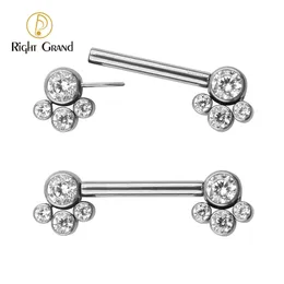 Rechts Grand ASTM 36 14G CZ Cluster Nippel Barbell Sexy Nipplering Body Piercing Schmuck Stablänge 1416 mm 240127