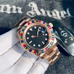 Orologio sportivo da uomo meccanico con diamanti colorati, orologi di design subacquei, movimento automatico, zaffiro, acciaio inossidabile, completamente funzionale, ora mondiale