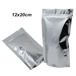 100 PCS 12x20cm Silver Stand Up Aluminum Foil Food Storage Packing Bag for Coffee Tea Powder Mylar Foil with Zipper Packing Pouche2307