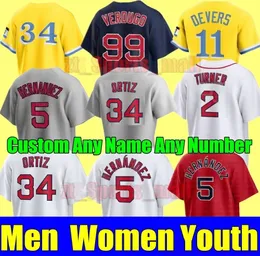 2024 Personalizado S-4XL David Ortiz Jerseys de Beisebol ALEX VERDUGO REESE McGuire Trevor HISTÓRIA RAFAEL DEVERS Justin Turner MASATAKA RED SOX YOSHIDA ENRIQUE HERNANDEZ