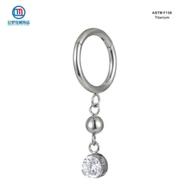 QM 1PCS ASTM 36 Piercing Clicker Hoop Hinged Ring with Zircon Dangle Lobe Earring Body Jewelry 240127