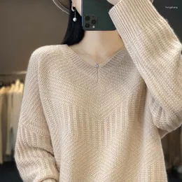 Women's Sweaters 23 Autumn And Winter V-neck Pure Cashmere Sweater Female Thickened Knitted Wool Base Solid Col