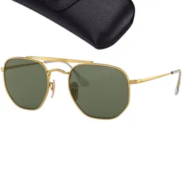 Luxo MARSHAL Square Eyewear Óculos de Sol Homens Mulheres Lentes de Vidro Real Moda Óculos de Sol com Estojo de Couro e Todos os Pacotes de Varejo