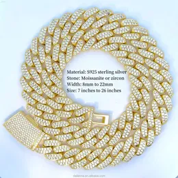 Cheap Iced Out Vvs Moissanite 2 Rows Miami Gold Cuban Chain Necklace 925 Sterling Silver Diamond Moissanite Cuban Link Chain