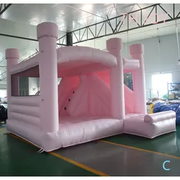 Entrega gratuita atividades ao ar livre 4,5 x 4 m (15 x 13,2 pés) com ventilador Casa inflável para casamento, castelo inflável personalizado rosa pastel com escorregador para festa de aniversário