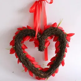 Decorative Flowers Tulip Heart Wreath Vibrant Red Love Garland For Valentine's Day Realistic Looking Hanging Ornament