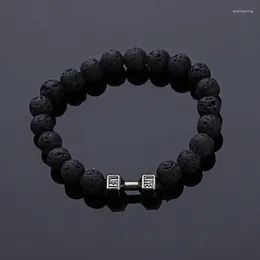 Charm Bilezikler 2024 Unisex Bilezik Doğal Taşlar Canlı Asansör Dumbbell Lava Beads Fitness