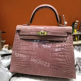 10s Special Handmade Bag Designer Bag 25cm Tote Bag Real Shinny Niloticus Crocodile Bag Brand Purse Luxury Handbag Helt handgjorda vaxlinjesömningar