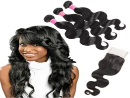 Meetu 8a Mink Beruvian Body Wave Human Hair Weave Bundles with Lace Closure بأكمله البرازيلي للنساء جميع الأعمار الأسود الطبيعي 87029916