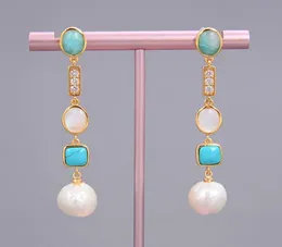 GuaiGuai Jewelry White Keshi Pearl shell Blue Turquoise Amazonite Drop Stud Earrings Handmade For Women Real Gems Stone Lady Fashi6083214