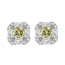 Stud Earrings Square Inlaid Circular 5mm Yellow Diamond For Women 925 Silver Ear Decoration Fashion Jewelry