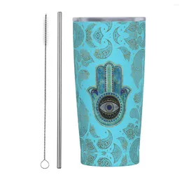 Tumblers Hamsa Hand Of Fatima Paisley Insulated Tumbler With Straw Lid Amulet Symbol Vacuum Travel Thermal Mug Car Bottle Cups