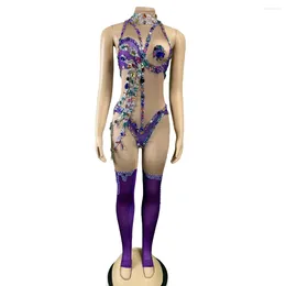 Stage Wear Elastex Spandex Dance Nocny klub Bling Bodycon Jumpsuits for Women Celebrate Pography Po Strzelanie drag bodysuits