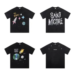 男性用の24SSハイストリートTシャツコットンプリントラウンドネック半袖カジュアルルーズTシャツストリートウェア