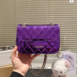 Women Designer Shiny Purple Shoulder Flap Bag Patent Leather 20x15cm Gold Hardware Matelasse Chain With Lovely Doll Five Colors Cross Body Handbag Luxury Purse