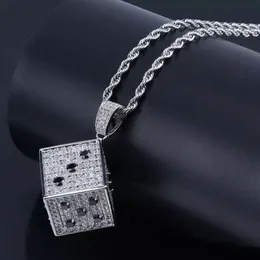 Hip Hop Brass Gold Silver Color Iced Out Micro Pave Cz Square Dice Pendant Necklace Charms för Men210f