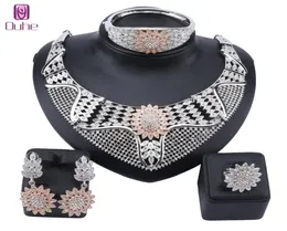 Fashion Crystal Stone Wedding Jewelry Set for Brides Gold Color Necklace Earring Set for Women African Jewelry Set4032537