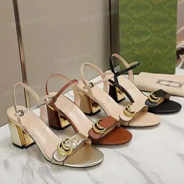 Läder hög klack sandaler designer kvinnor sommar tofflor ny mode sexig arbetsplats höga klackar metall spänne bankett sko häl höjd 7,5 cm storlek 35-42