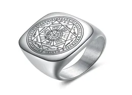 Cluster Rings Solomon For Men Silver Color Magic Runes Stainless Steel Signet Pagan Amulet Male Jewelry13454748