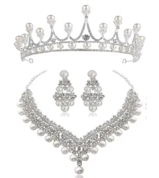 Weiße Kristallperle, Krone, Ohrringe, Halskette, Schmucksets, Brautschmuck, Hochzeitsschmuck, elegante Mode, Zirkonia, Diamantschmuck1646682