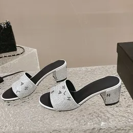 24SS Womens Sandals Designer منخفضة الكعب مكتنزة 1.5 سم/5 سم Strass Slippers Slippers على الشرائح الكلاسيكية الحرف البغال في الهواء الطلق