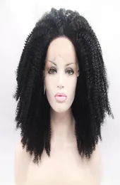 Aohai stock black afro kinky curly 24 inches heat resistent fiber synthetic lace front wigs natural hairline for woman for cosplay6906004