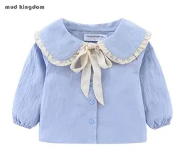 Mudkingdom Baby Tops Cotton Long Sleeve Ruffles Slå ner krage design Sweet Toddler Girls Blus med Bow 2108026132686