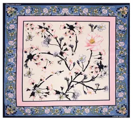 Novo lenço de seda de sarja mulher ameixa árvore impressão moda lenço de seda foulard feminino xales envolve estolas lenços de cabeça quadrada 130cm2249598