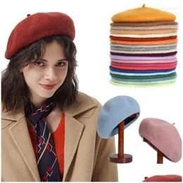 Berets Solid wełna kobiet czapka czapka czapka vintage moda ciepła swobodna sboy dziewczyna beret 2022 hurtowa dostawa dhxqv
