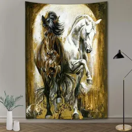 Tapeçarias preto brancopentium cavalo selvagem leopardo animal impressão parede hippie tapeçaria tecido de poliéster decoração de casa tapetes pendurados217u