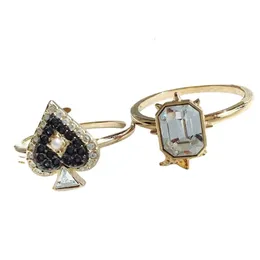 Swarovskis anéis designer feminino qualidade original banda anéis de cristal tarô preto coração anel misterioso pá diamante