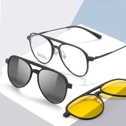 3 I 1 Pure Women Double Beam Glasses Frame med polariserat klipp på solglasögon och nattvision Män Half Rim Eyewear 240118